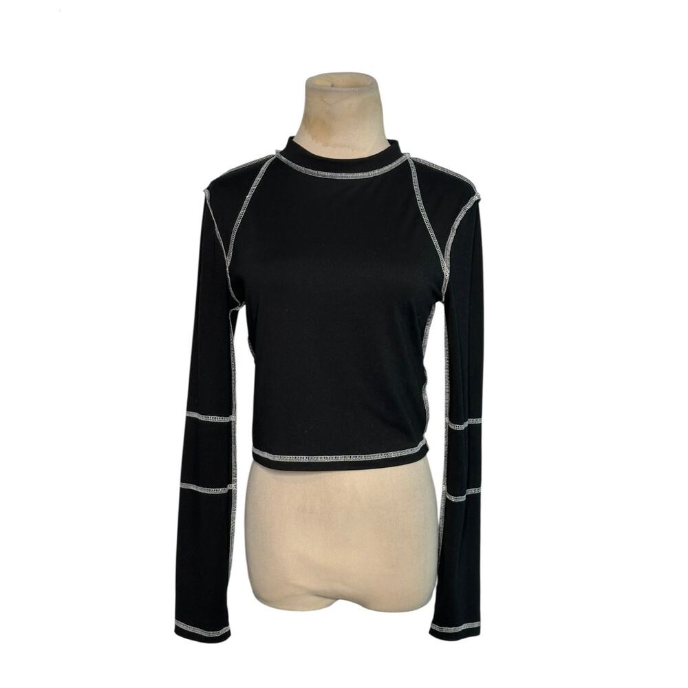 Shein black white stitches long sleeves t shirt size 6
